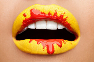 labios, rojo, dientes, amarillo