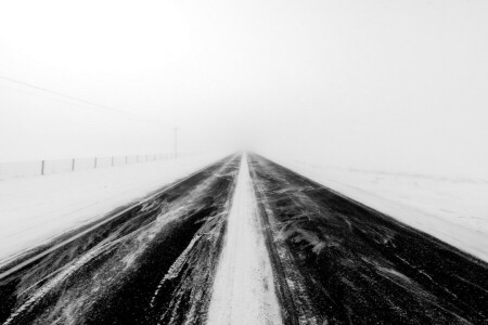 Schneesturm, Straße, Schnee