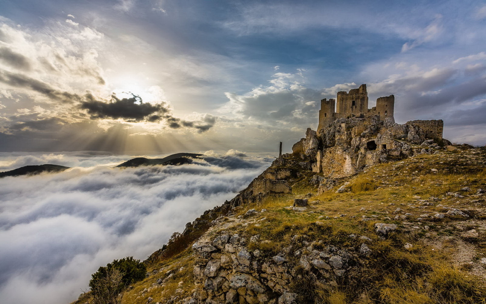 der Himmel, Landschaft, Schloss, Ruinen, Obloka