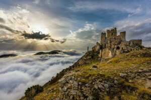 castelo, panorama, Obloka, ruínas, o céu