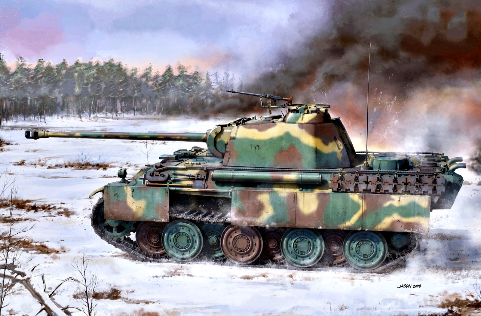 snø, Tyskland, tank, Gjennomsnitt, røyk, Panter, Pz.Kpfw.V ausf G