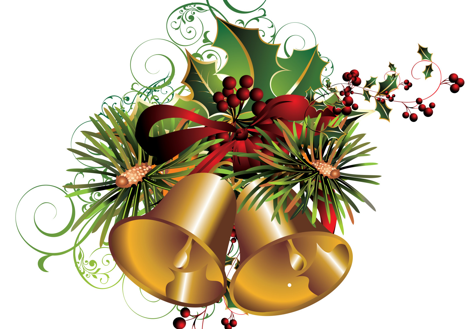 holiday, berries, bells, Vector, postcard