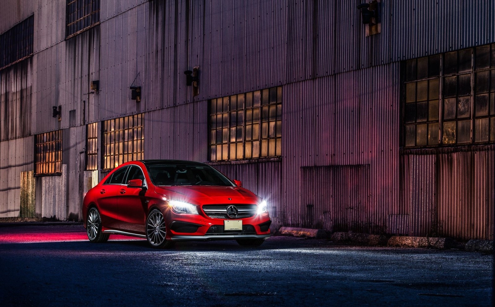 rojo, coche, Mercedes-Benz, AMG, Frente, noche, Ligero, CLA45