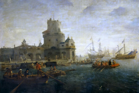 barco, Fuerte, Gaspar van Eyck, imagen, mar, marina, Embarcacion, torre