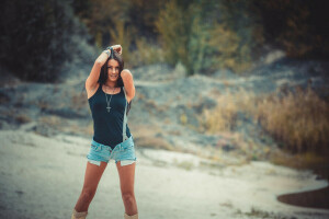 beautiful, brunette, face, legs, look, Martin Brest, on the shore, photographer