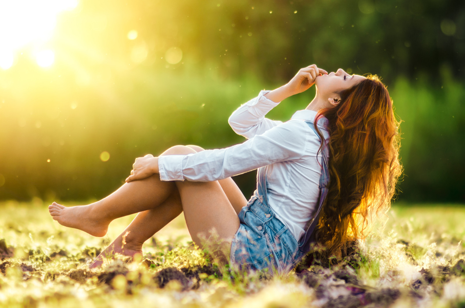 light, girl, red, model, beautiful, hair, legs, shirt