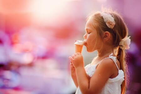 child, girl, horn, ice cream