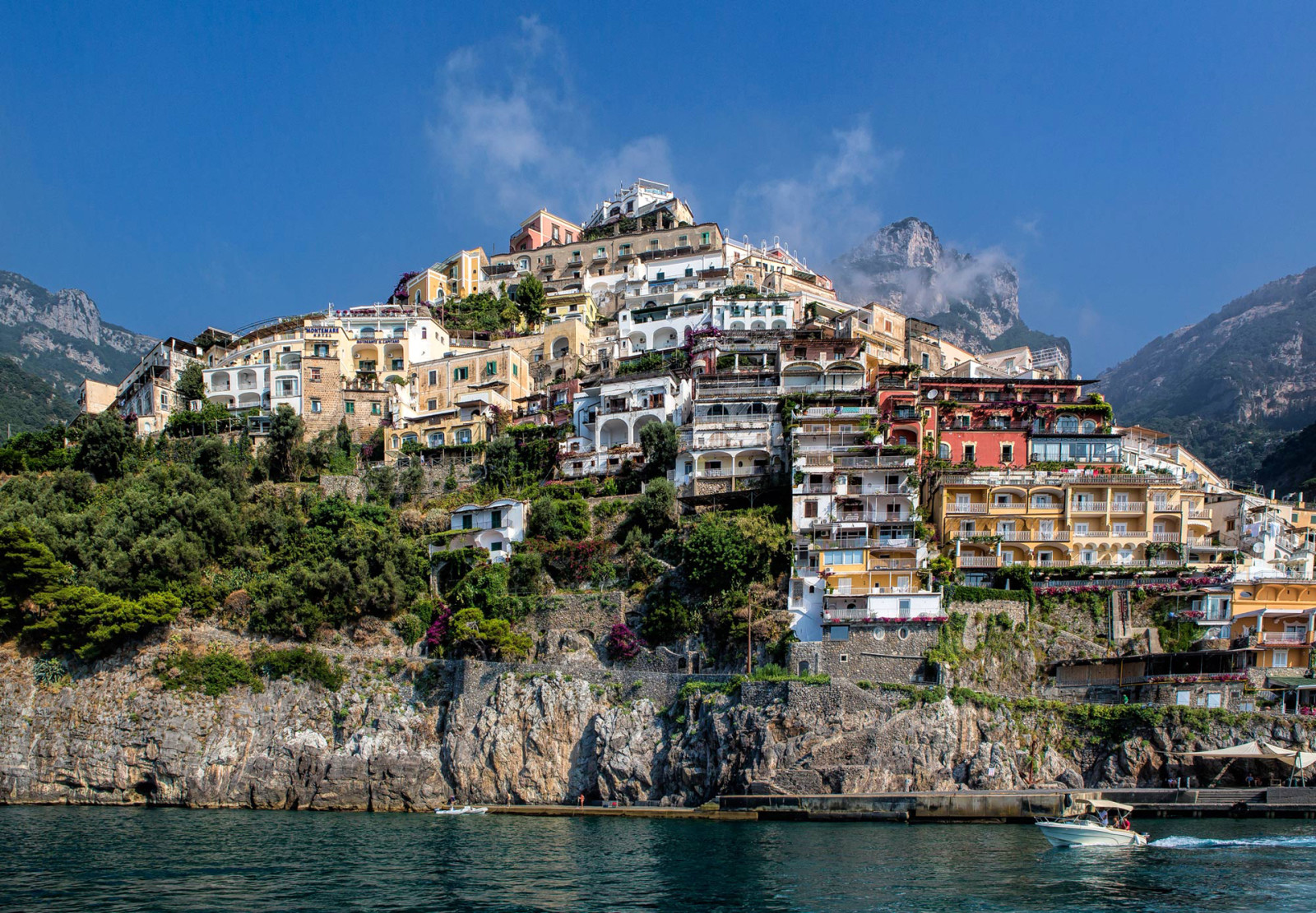 niebo, Góra, chmury, Dom, Włochy, nachylenie, Positano, Salerno