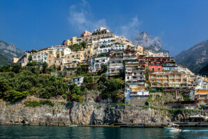 σύννεφα, Σπίτι, Ιταλία, Βουνό, Positano, Σαλέρνο, κλίση, ο ουρανός