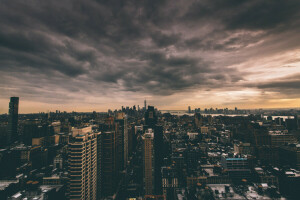 1WTC, nuvens, horizonte, Manhattan, Nova york, Um centro de comércio mundial, OWTC, crepúsculo