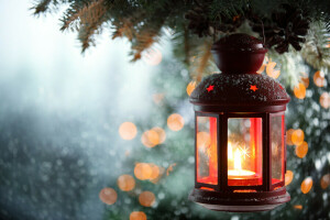 candle, Christmas, decoration, lantern, light, Merry, New Year, snow