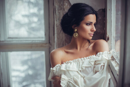 earrings, girl, look, model, profile, the situation, window