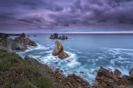 Cantabrie, extrait, Province, rochers, mer, Le ciel