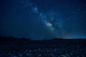 horizonte, noche, estrellas