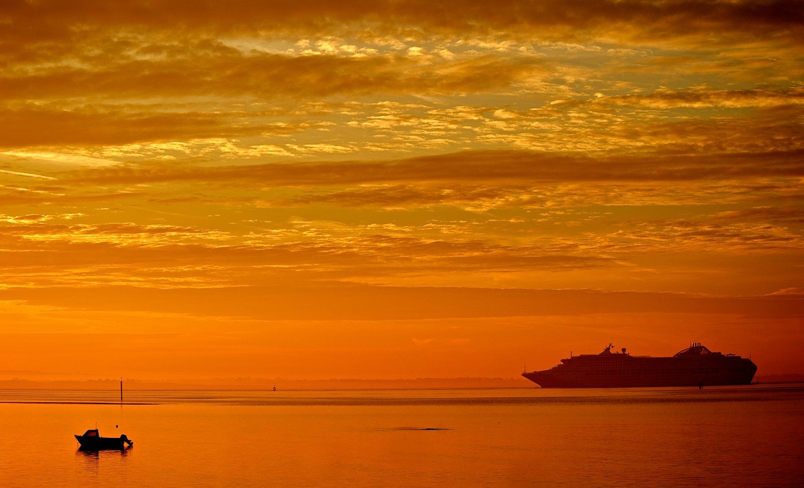 il cielo, tramonto, mare, nuvole, nave, barca