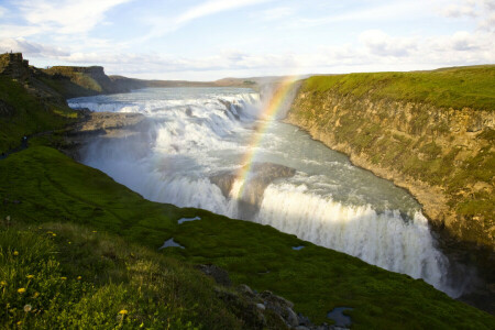 Islanti, avata, sateenkaari, joki, Seljalandsfoss, virta, vesiputous