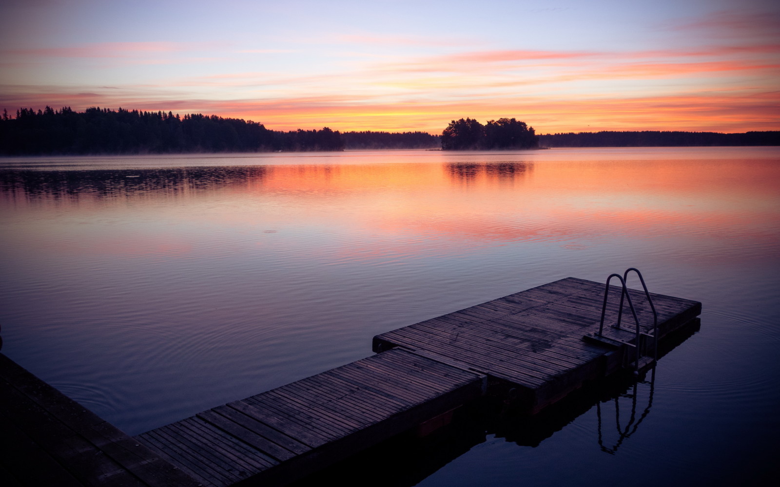 meer, zonsondergang, landschap, Brug