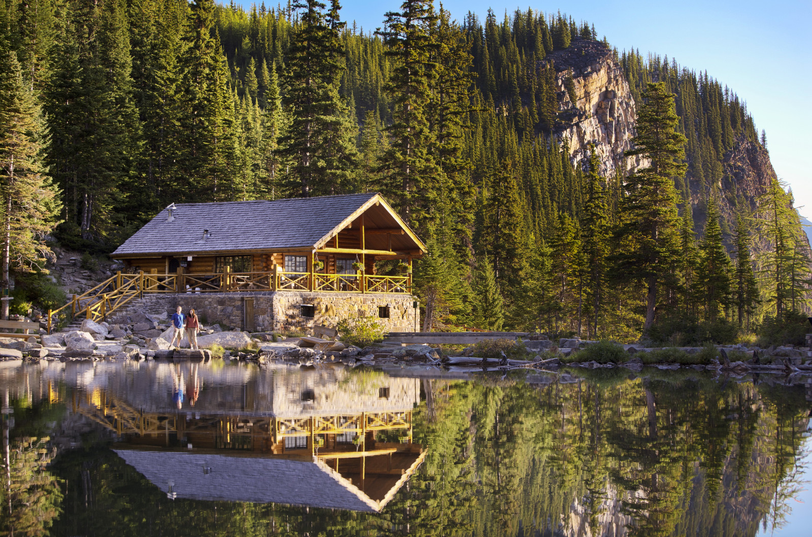 floresta, casa, lago, costa, reflexão, pedras, árvores, Canadá