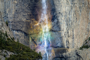 Montaña, naturaleza, arco iris, rock, cascada, Valle Yosemite