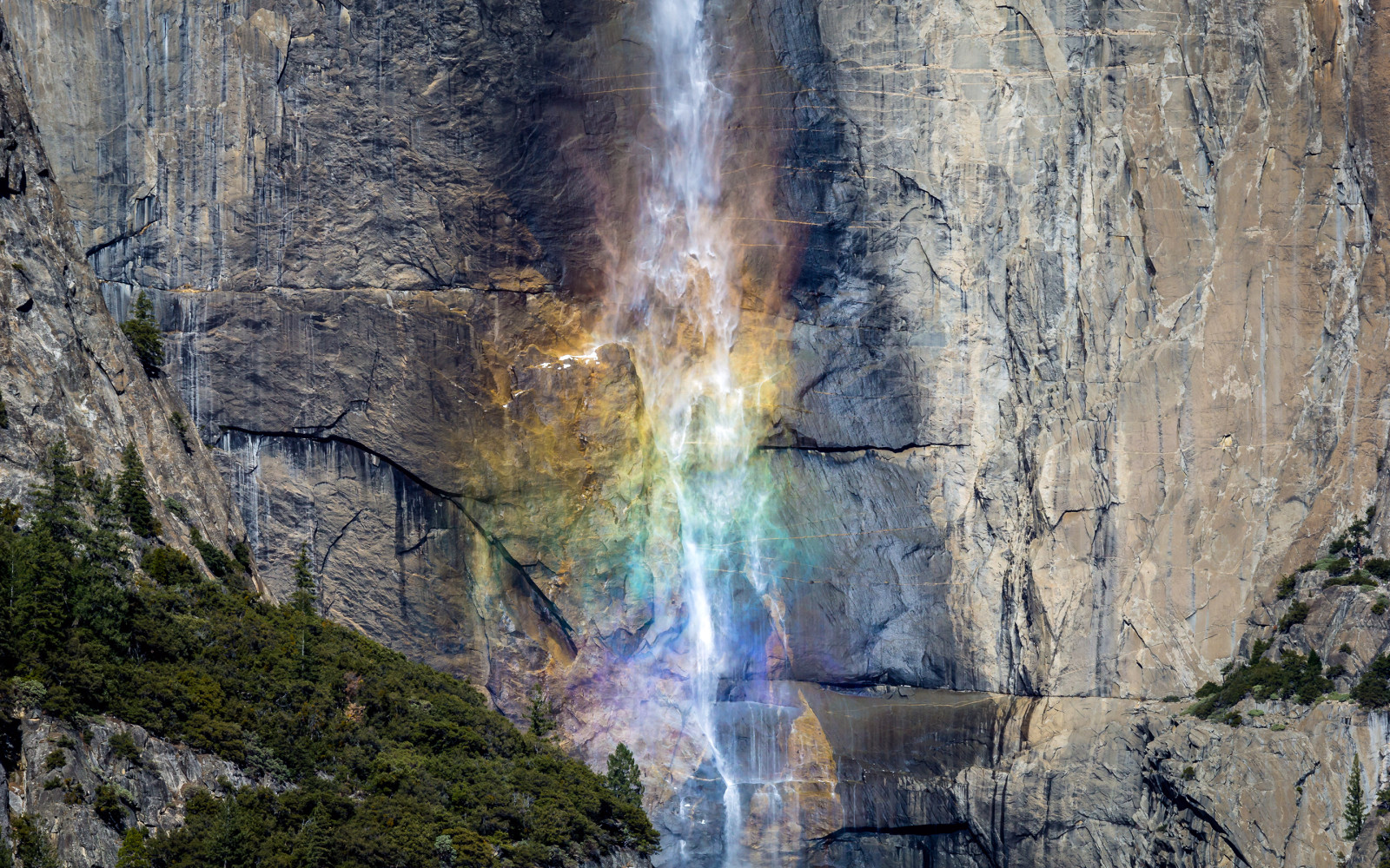 luonto, vuori, vesiputous, sateenkaari, rock, yosemite-laakso