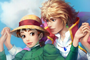 girl, guy, howl, Howl's moving castle, Sophie