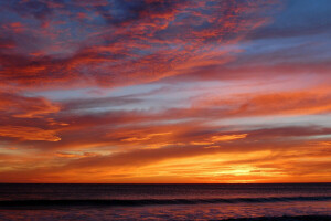 nubes, mar, puesta de sol, ola