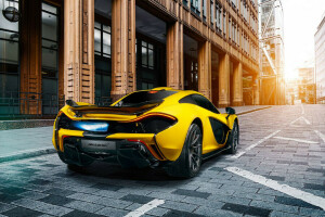 exhaust, fire, McLaren, Rear, supercar, yellow