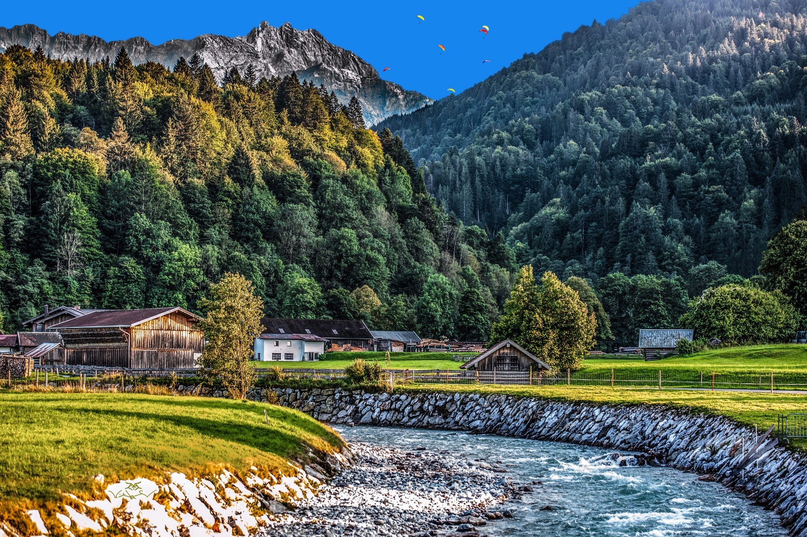 bosque, naturaleza, paisaje, montañas, hogar, Alemania, Bayern, Valle