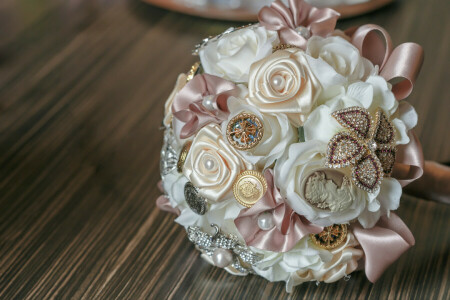 Atlas, bead, bouquet, decoration, flowers, tape