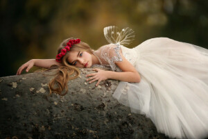 dress, girl, roses, the beauty, wreath