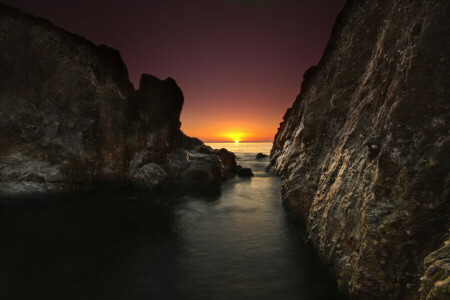 dawn, landscape, nature, rocks, sea