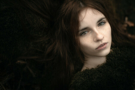 bokeh, taches de rousseur, cheveux, portrait