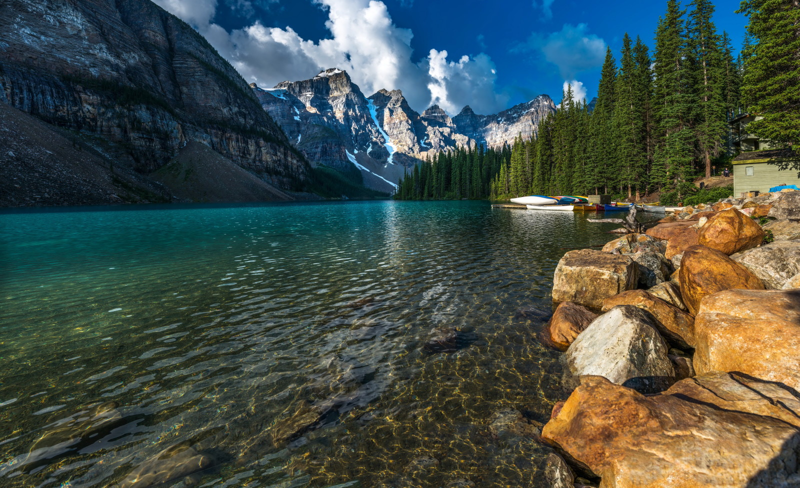 pădure, casă, lac, mal, pietre, copaci, Canada, munţi