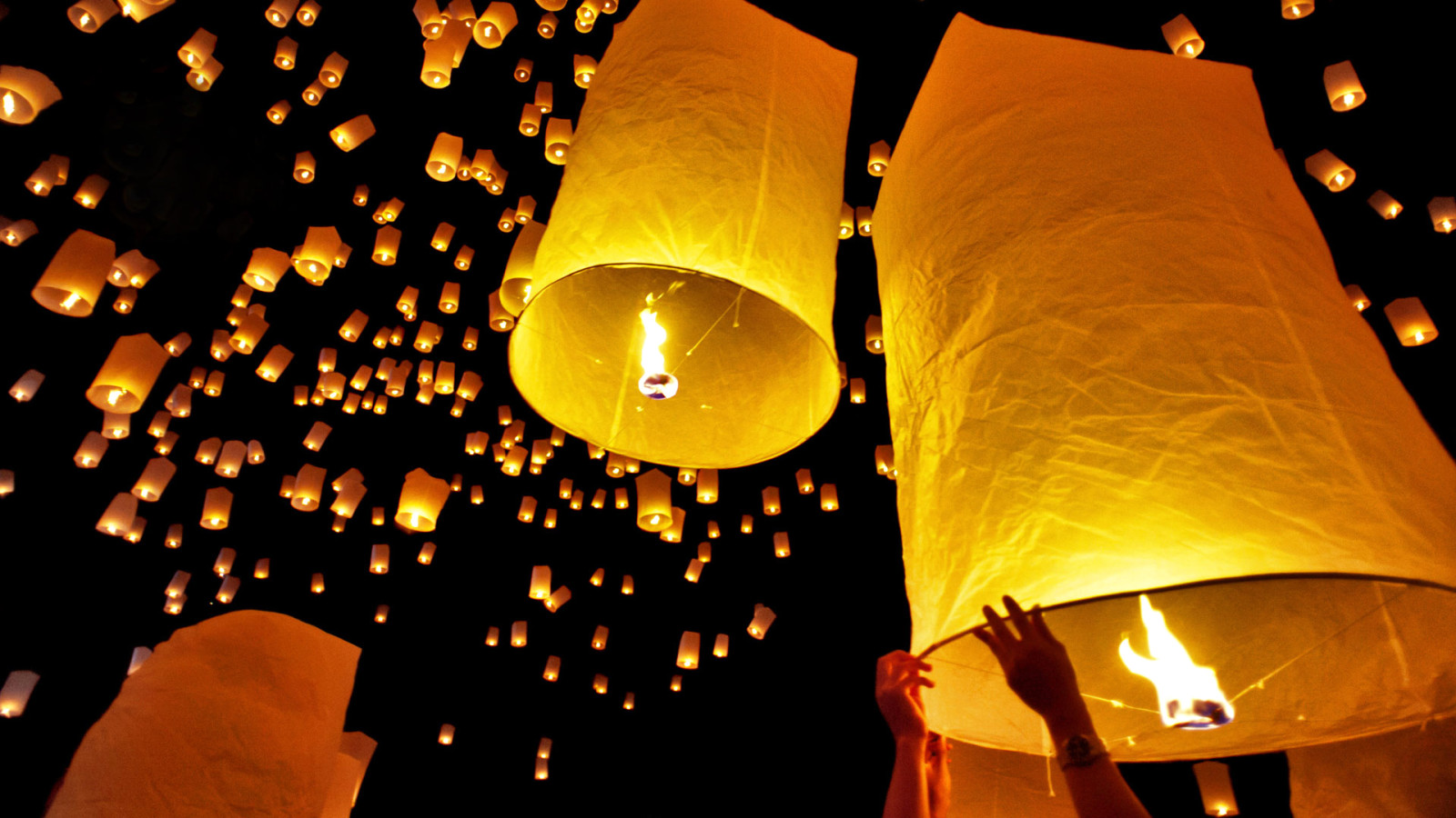 himmelen, lys, natt, Thailand, lanterner, Loy Krathong, Chiang Mai