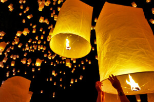 Chiang Mai, linternas, luces, Loy Krathong, noche, Tailandia, el cielo