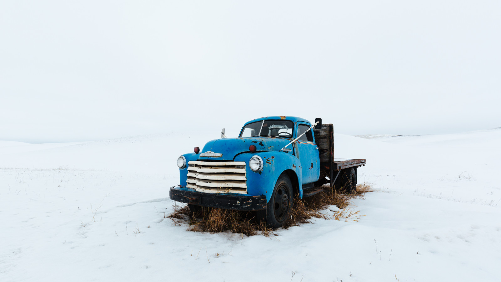 inverno, campo, camion, Macchina