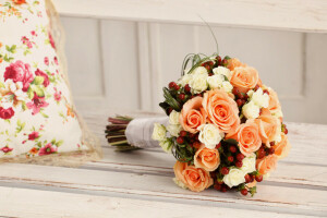 boeket, bloemen, rozen, bruiloft