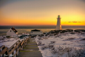 alvorecer, Farol, costa, O oceano, inverno