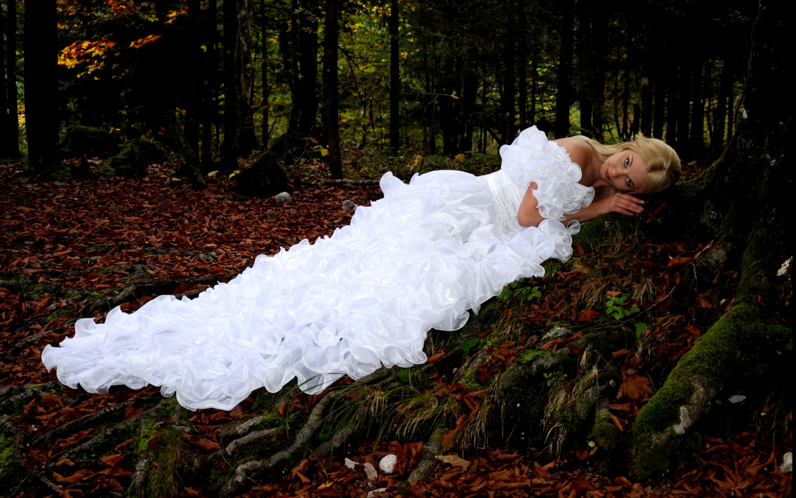 forest, girl, blonde, foliage