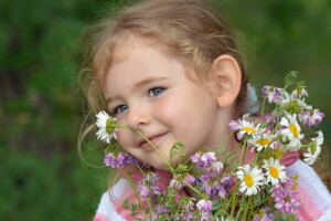 fleurs, fille, ambiance, été