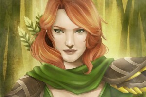 Arciere, arte, Dota 2, viso, ragazza, Guarda, rosso, Windrunner