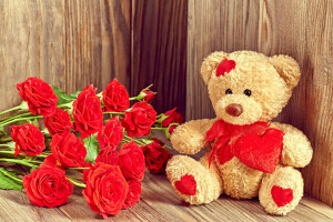 orso, regalo, cuore, amore, romantico, Rose, orsacchiotto, San Valentino