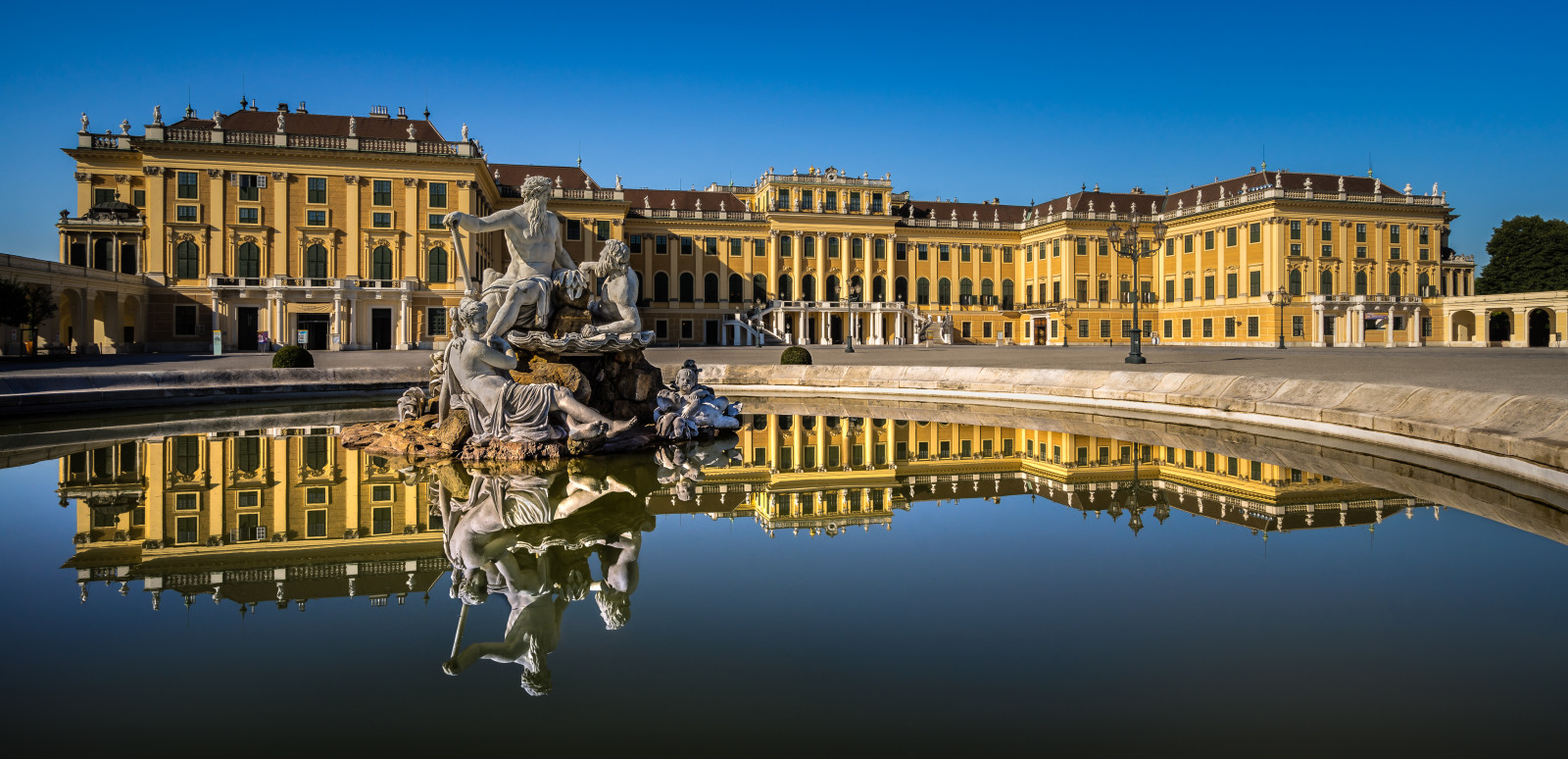 reflection, water, Austria, sculpture, Palace, fountain, Vienna, Schönbrunn Palace