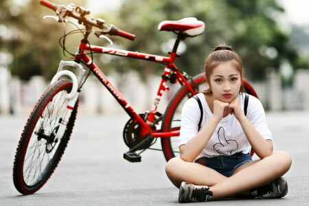 asiatique, bicyclette, fille