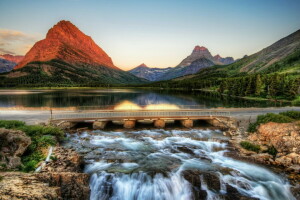 Ponte, Geleira, HDR, Montana, montanhas, natureza, Parque, foto