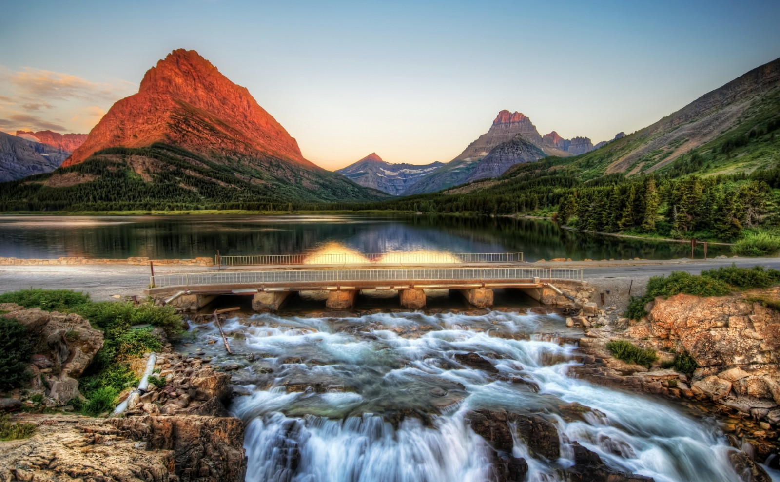 nature, Park, river, mountains, Bridge, USA, photo, HDR