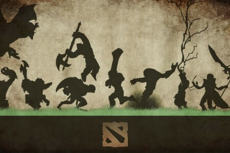 Contexte, personnages, Dota 2, figure, herbe, logo, silhouettes, armes