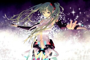 arte, ragazza, guanti, Hatsune Miku, Magia, miku append, Rozer, calze autoreggenti