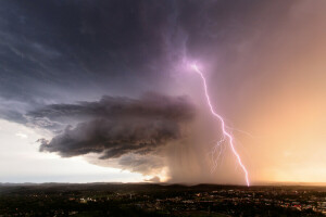 moln, element, blixt-, natur, panorama, storm, staden