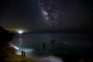 noche, mar, espacio, estrellas, la vía Láctea